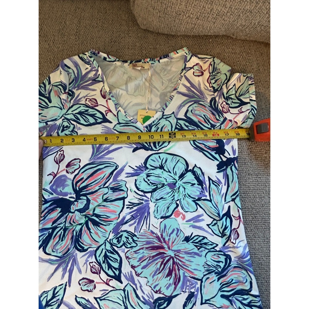 NEW Aryeh Womens V Neck Short Sleeve Floral Print Dress‎ Blue Vacation Beach - Picture 10 of 10